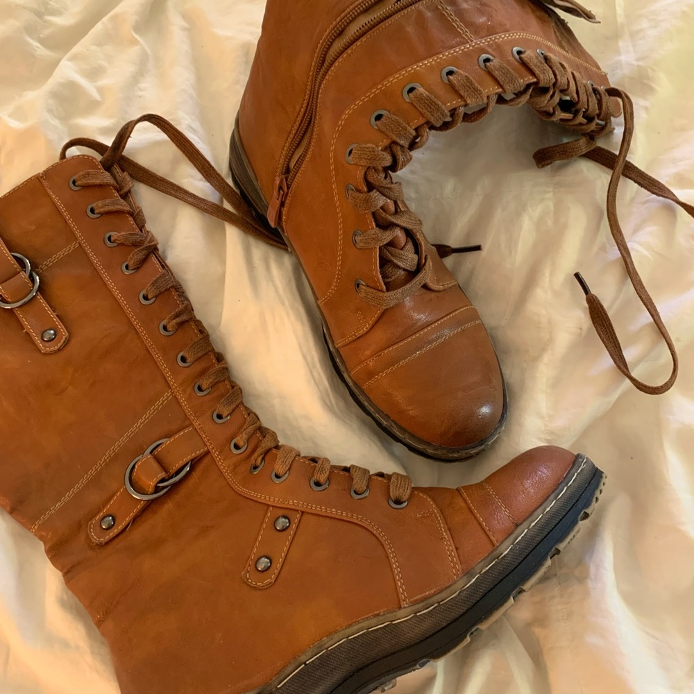 Beautiful brown faux leather lace up boots
